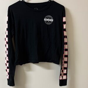 Hollister Black Long Sleeve Crop Top with Pink Sleeve Details